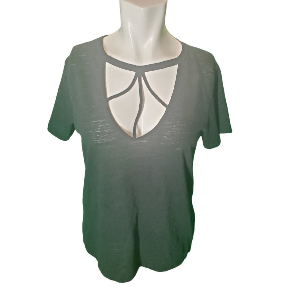 LNA Black Slub Knit Tee Strappy Cutout V-neck Tshirt sz S